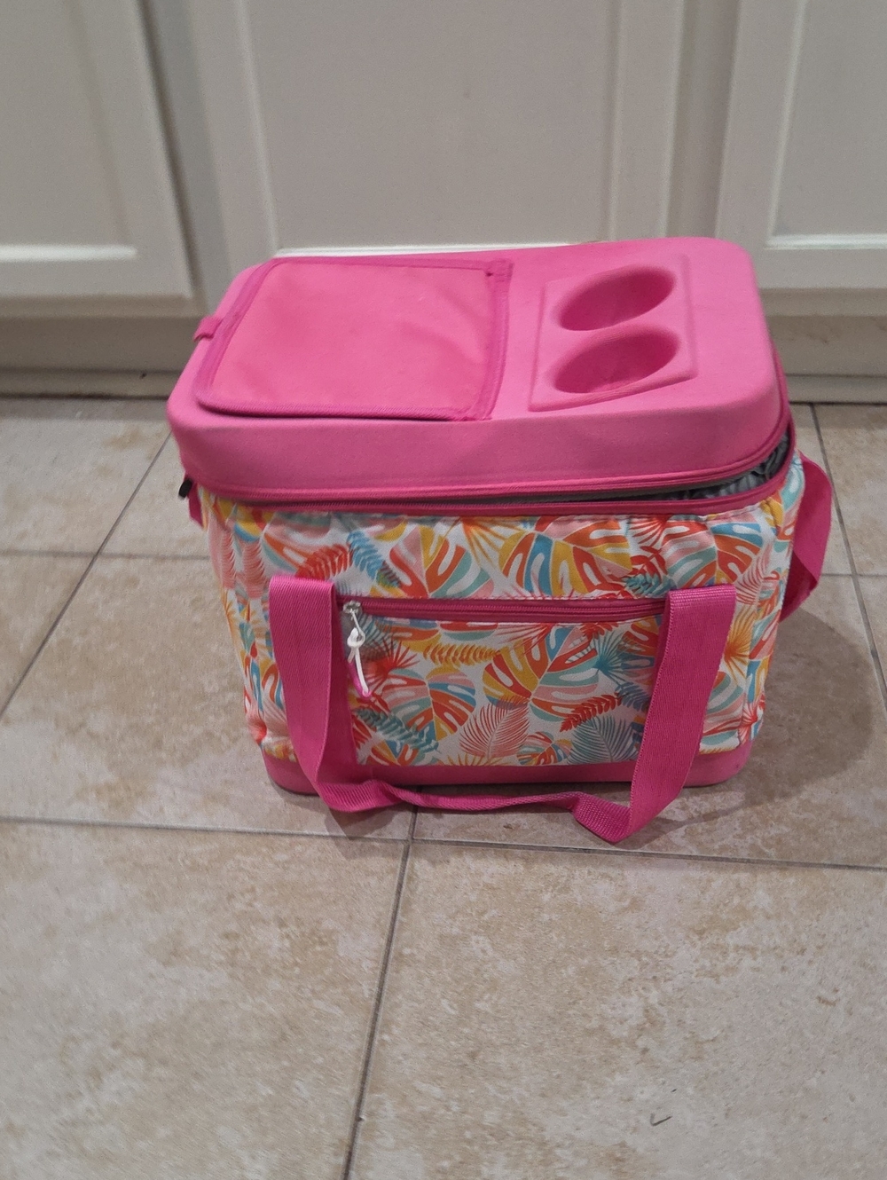 Unbranded Pink Tropical Print Insulated Cooler Tote